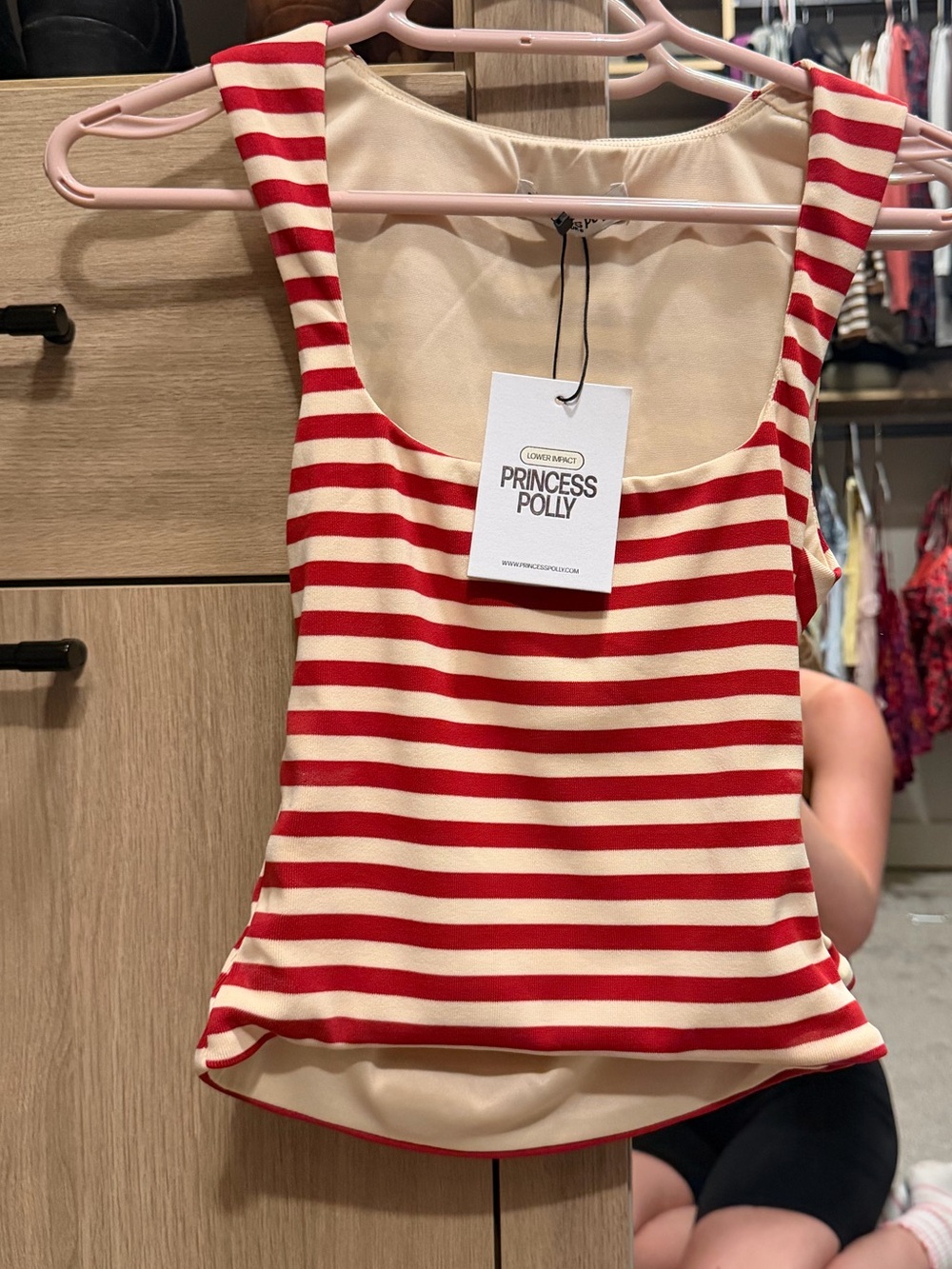 Princess Polly Red and Cream Striped Tank Top